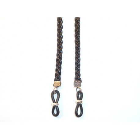 Cordón cuero trenzado plano negro